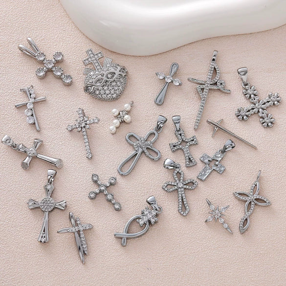 Wholesale Simple Electroplated Gold Cross Zirconinlaid Copper Pendant Jewelry Accessories For Diy Necklace And Bracelet