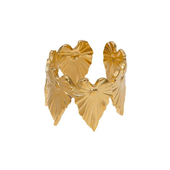 Wholesale Simple Electroplated Stainless Steel Leafshaped Women's Ring Hand Jewelry