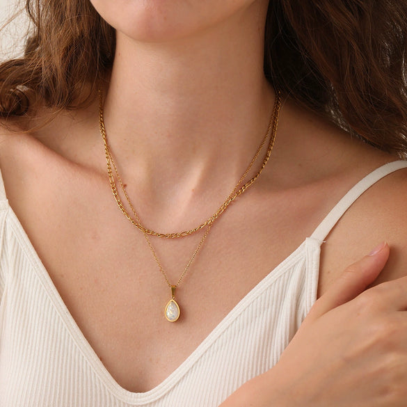 Wholesale Simple Electroplated Titanium Steel Water Drop Pendant Oshaped Chain Necklace For Women