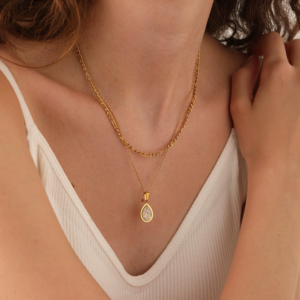 Wholesale Simple Electroplated Titanium Steel Water Drop Pendant Oshaped Chain Necklace For Women