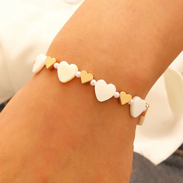 Wholesale Simple Electroplated Zinc Alloy Heart Beaded Necklace And Bracelet Set For Women