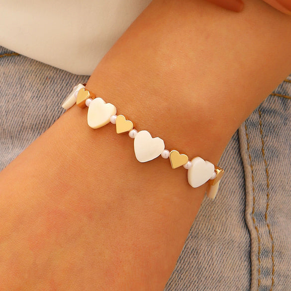 Wholesale Simple Electroplated Zinc Alloy Heart Beaded Necklace And Bracelet Set For Women