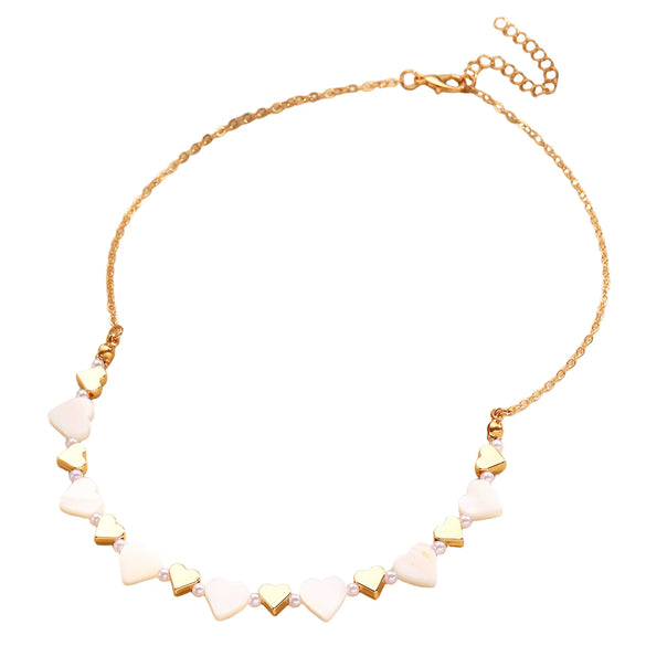Wholesale Simple Electroplated Zinc Alloy Heart Beaded Necklace And Bracelet Set For Women