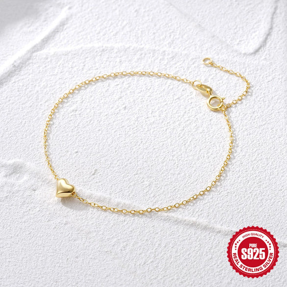 Wholesale Simple Elegant All Match Heart Shaped Glossy S925 Sterling Silver Electroplated Women's Bracelet