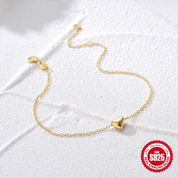 Wholesale Simple Elegant All Match Heart Shaped Glossy S925 Sterling Silver Electroplated Women's Bracelet