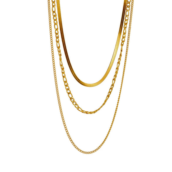Wholesale Simple Elegant Multi Layer Titanium Steel Chain Necklace With Geometric Pattern And Electroplating For Women