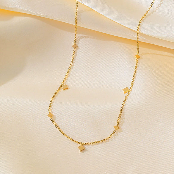 Wholesale Simple Elegant Sequined Geometric Fivepointed Star Goldplated Titanium Steel Necklace For Women With Oshaped Chain