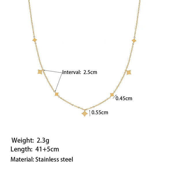Wholesale Simple Elegant Sequined Geometric Fivepointed Star Goldplated Titanium Steel Necklace For Women With Oshaped Chain