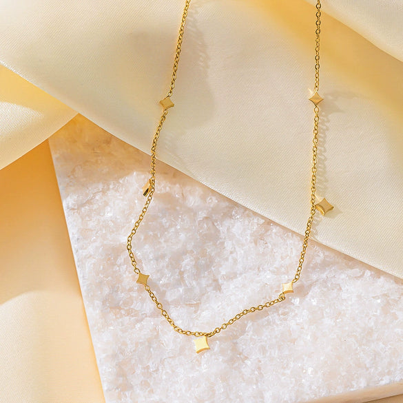 Wholesale Simple Elegant Sequined Geometric Fivepointed Star Goldplated Titanium Steel Necklace For Women With Oshaped Chain