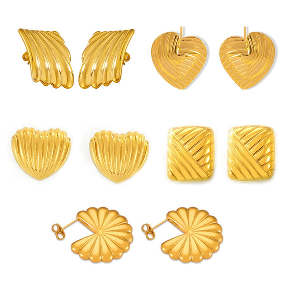 Wholesale Simple Elegant Sweet Love Earrings With Geometric Vertical Stripe Design Titanium Steel Plated Real Gold Electroplating For Women
