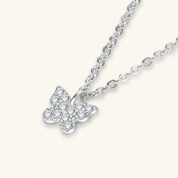 Wholesale Simple Exquisite Butterfly Moissanite S925 Sterling Silver Jewelry Pendant Clavicle Chain With Insect Pattern And Electroplating For Women