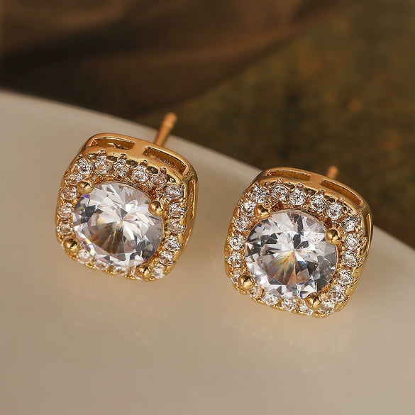 Wholesale Simple Exquisite Copper Plated 18K Gold Square Earrings For Women With Micropaved Zircon And Geometric Design