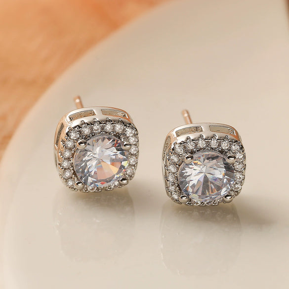 Wholesale Simple Exquisite Copper Plated 18K Gold Square Earrings For Women With Micropaved Zircon And Geometric Design