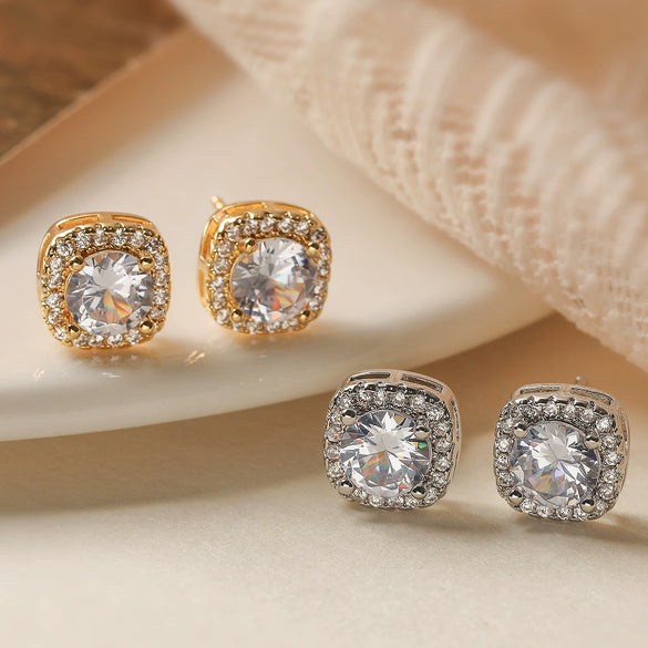 Wholesale Simple Exquisite Copper Plated 18K Gold Square Earrings For Women With Micropaved Zircon And Geometric Design