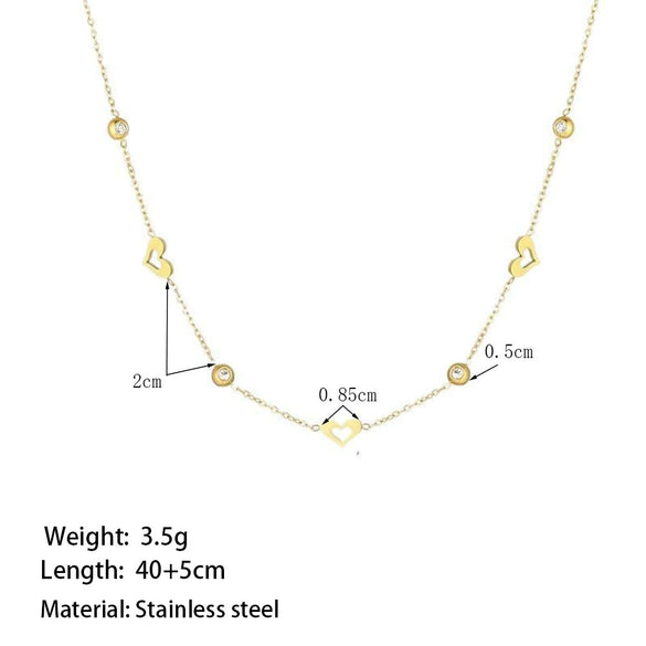 Wholesale Simple Exquisite Heart Shape Electroplated Titanium Steel Love Pendant Necklace With O Word Chain For Women