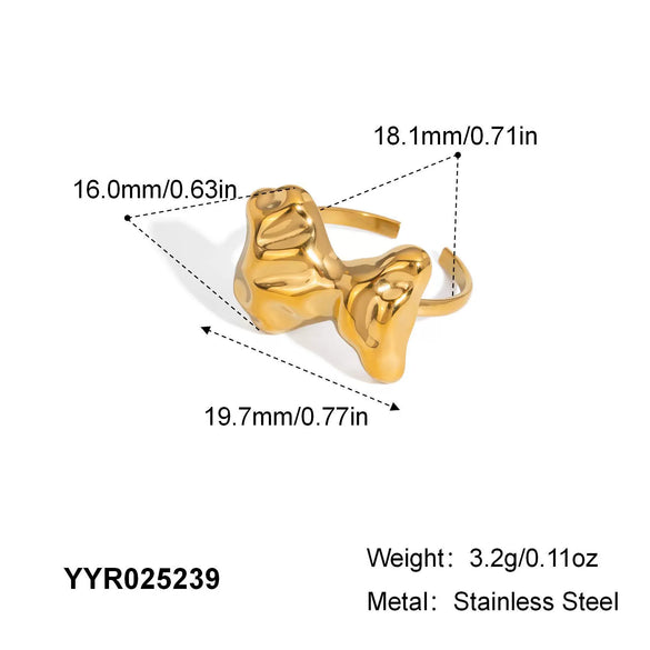 Wholesale Simple Fashion Bow Open Ring With Pearl Light Luxury Geometric Stainless Steel Jewelry Pvd Furnace Vacuum Real Gold Plated