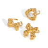 Wholesale Simple Fashion Bow Open Ring With Pearl Light Luxury Geometric Stainless Steel Jewelry Pvd Furnace Vacuum Real Gold Plated