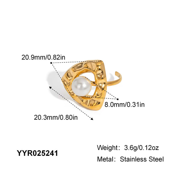 Wholesale Simple Fashion Bow Open Ring With Pearl Light Luxury Geometric Stainless Steel Jewelry Pvd Furnace Vacuum Real Gold Plated