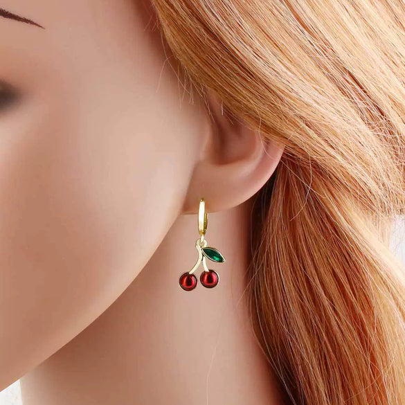 Wholesale Simple Fashion Fruit Cherry Earrings For Women Copper Gold Plated Electroplated