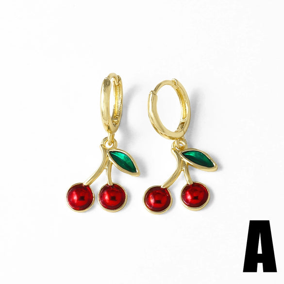 Wholesale Simple Fashion Fruit Cherry Earrings For Women Copper Gold Plated Electroplated