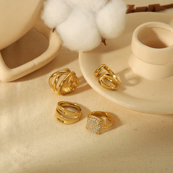 Wholesale Simple Fashion Geometric Line Ring Earrings Stainless Steel 18K Gold Plated