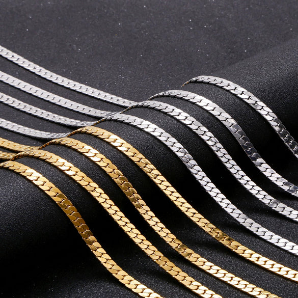 Wholesale Simple Fashion Gold Plated Necklace With Geometric And Wave Pattern Flat Square Encryption Grinding Chain