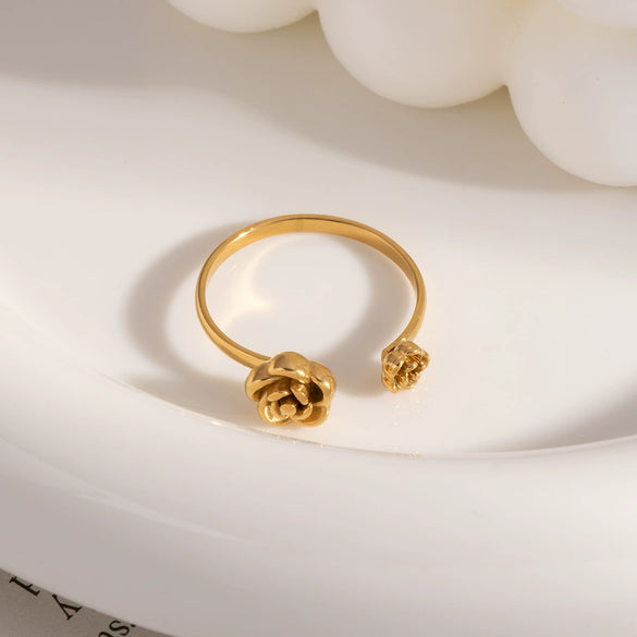 Wholesale Simple Fashion Light Luxury Rose Open Ring In Geometric Shape Made Of Stainless Steel With Pvd Furnace Vacuum Real Gold Plating