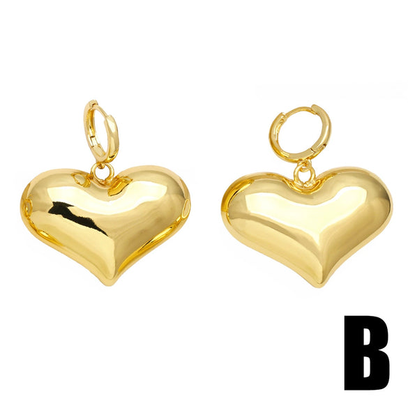 Wholesale Simple Fashion Love Heart Pendant Earrings For Women Copper Gold Plated