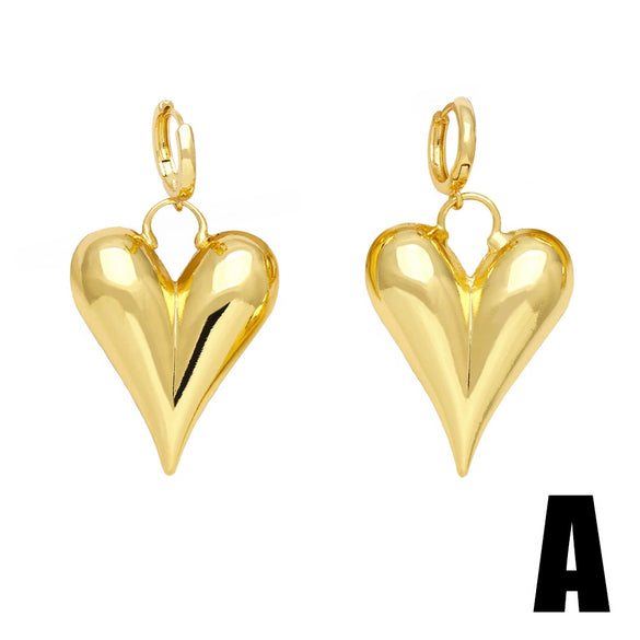 Wholesale Simple Fashion Love Heart Pendant Earrings For Women Copper Gold Plated
