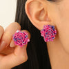 Wholesale Simple Fashion Rose Flower Earrings For Women Zinc Alloy Set With Diamonds