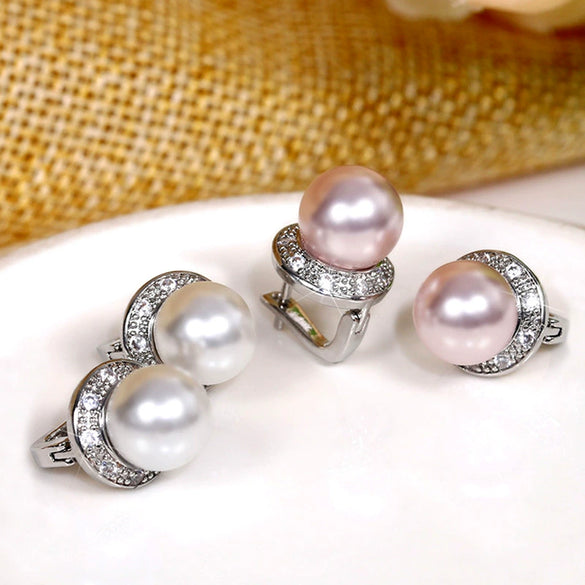 Wholesale Simple Fashion Round Zircon Artificial Pearl Earrings For Female Copper Material With Geometric Pattern