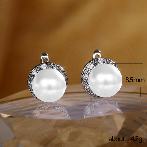 Wholesale Simple Fashion Round Zircon Artificial Pearl Earrings For Female Copper Material With Geometric Pattern