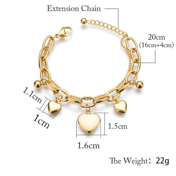 Wholesale Simple Fashion Titanium Steel Gold Inlaid Heart Shape Pendant Multi Layer Bracelet For Women And Unisex