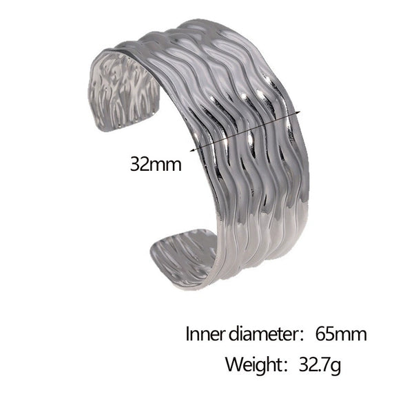 Wholesale Simple Fashionable Corrugated Glossy 18K Goldplated Stainless Steel Open Bracelet That Does Not Fade