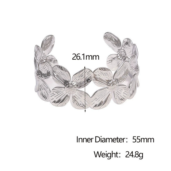 Wholesale Simple Flower Design Electroplated Stainless Steel Open Bracelet