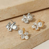 Wholesale Simple Flower Shaped Stainless Steel Inlaid Earrings With Pearl Zircon Electroplated