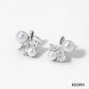 Wholesale Simple Flower Shaped Stainless Steel Inlaid Earrings With Pearl Zircon Electroplated