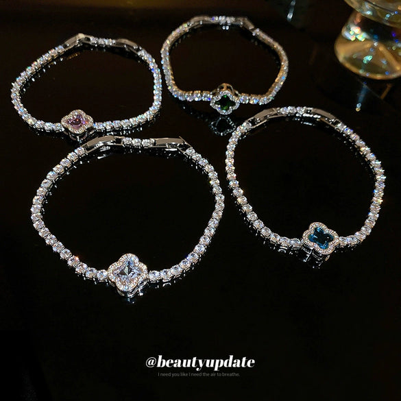 Wholesale Simple Flower Zircon Inlaid Copper Bracelet For Women With Geometric Styling And Light Luxury Niche Temperament