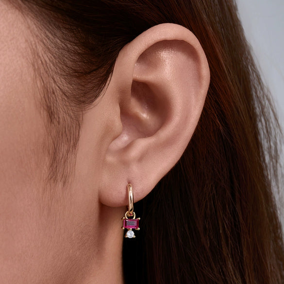 Wholesale Simple Fresh Square Red Zircon S925 Sterling Silver Earrings Geometric Style