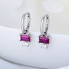 Wholesale Simple Fresh Square Red Zircon S925 Sterling Silver Earrings Geometric Style