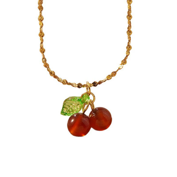 Wholesale Simple Fruit Pattern Electroplated Stainless Steel Jewelry Set Including Cherry Necklaces And Earrings For Women