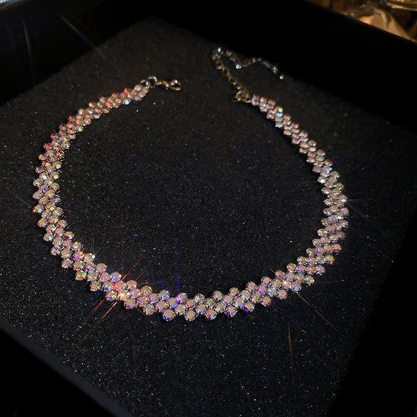 Wholesale Simple Full Diamond Choker Collar Necklace With Geometric Pattern Trendy Fashion