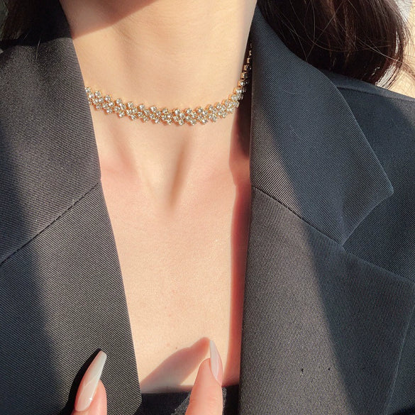 Wholesale Simple Full Diamond Choker Collar Necklace With Geometric Pattern Trendy Fashion