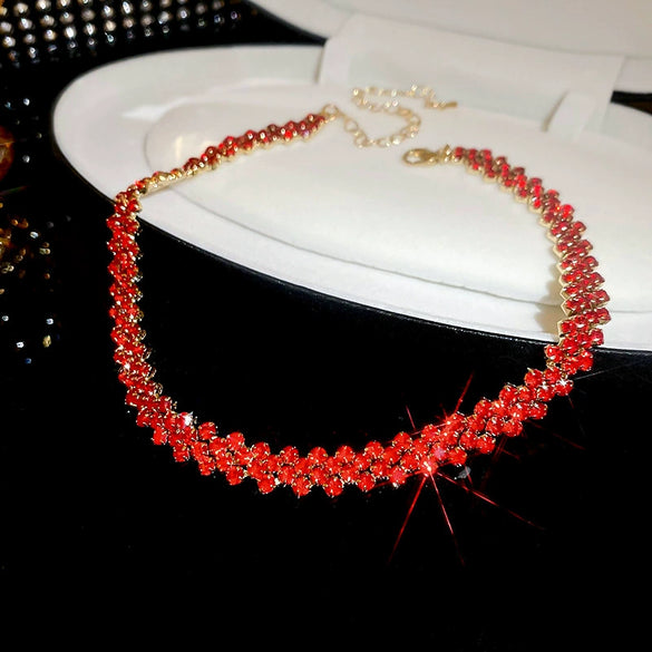 Wholesale Simple Full Diamond Choker Collar Necklace With Geometric Pattern Trendy Fashion