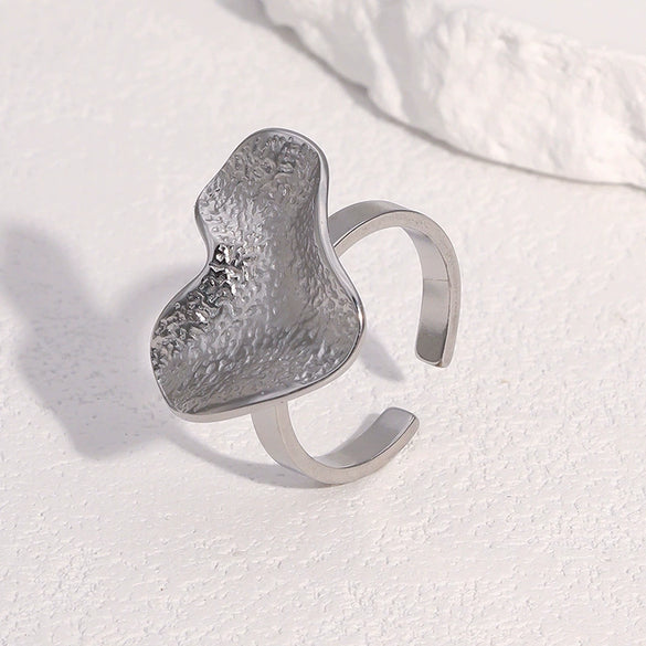 Wholesale Simple Geometric Asymmetrical Texture Electroplated Stainless Steel Open Ring For Women