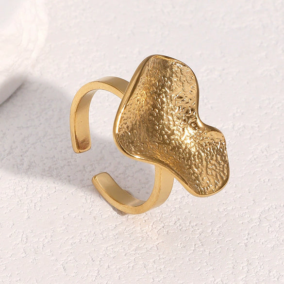 Wholesale Simple Geometric Asymmetrical Texture Electroplated Stainless Steel Open Ring For Women
