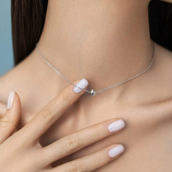 Wholesale Simple Geometric Ball Design 925 Sterling Silver Clavicle Chain Necklace With Hanging Beads And Electroplating Treatment