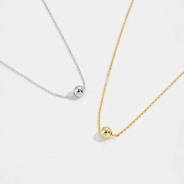 Wholesale Simple Geometric Ball Design 925 Sterling Silver Clavicle Chain Necklace With Hanging Beads And Electroplating Treatment