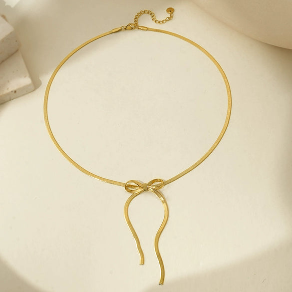 Wholesale Simple Geometric Bow Design Electroplated Titanium Steel Snake Bone Chain Bracelet For Women