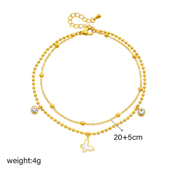 Wholesale Simple Geometric Butterfly Chain Stacked Titanium Steel Anklet For Women